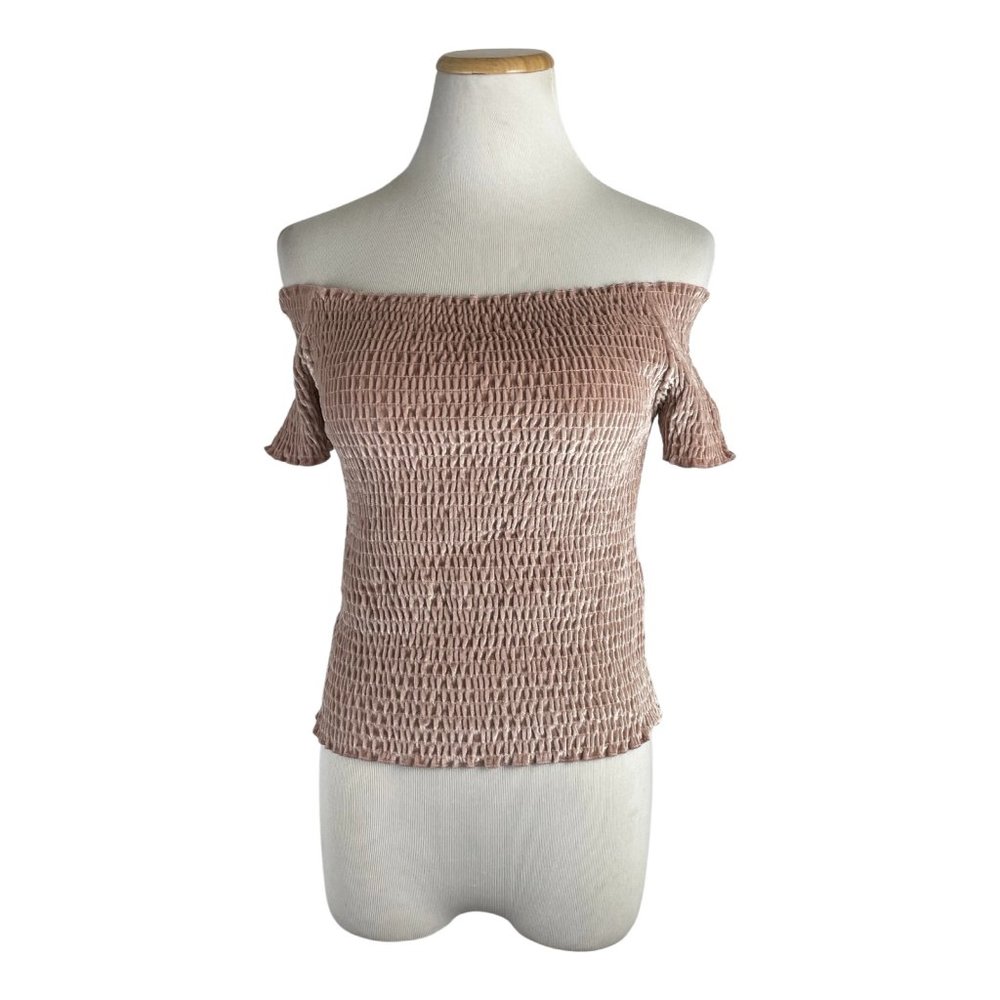LIGHT BEFORE DARK Top  XL NWT $39 RV Cropped Shirred Elastic Velour Off …